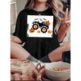 thumbnail image 1 of Women'S Casual Crew Neck Short Sleeve T-Shirt, Knit Polyester Fabric with Medium Stretch, Geometric Pumpkin and Monster Truck Print, for All Season Comfort Tee, 1 of 8