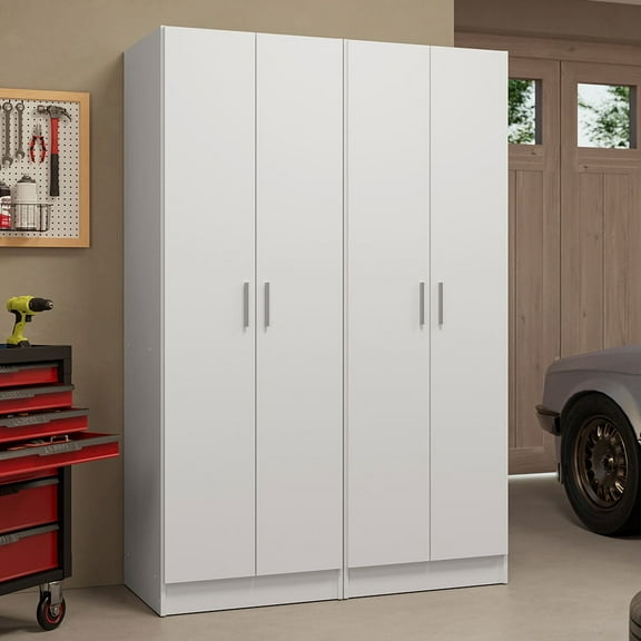 Madesa Garage Storage Cabinet Set 4 Doors 8 Utility Shelves 47"L Wooden Organization Unit for Garage and Tools 6 Adjustable Shelves Anti Tipping - White