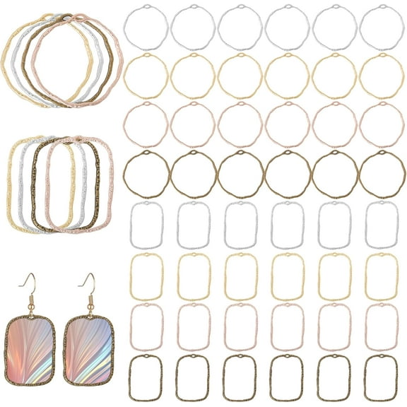 48Pcs 8 Styles Ring Open Bezel Pendants Rectangle Shape Open Back Bezel Pendants for DIY UV Resin Epoxy Resin Earring Bracelet Jewelry Making