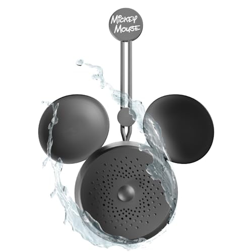 Altavoz de ducha Bluetooth con orejas de Mickey Mouse de Disney con ventosa – Altavoz resistente al agua con clasificación Disney IPX4 para ducha, baños | Hasta 5 horas de tiempo de reproducción, cont