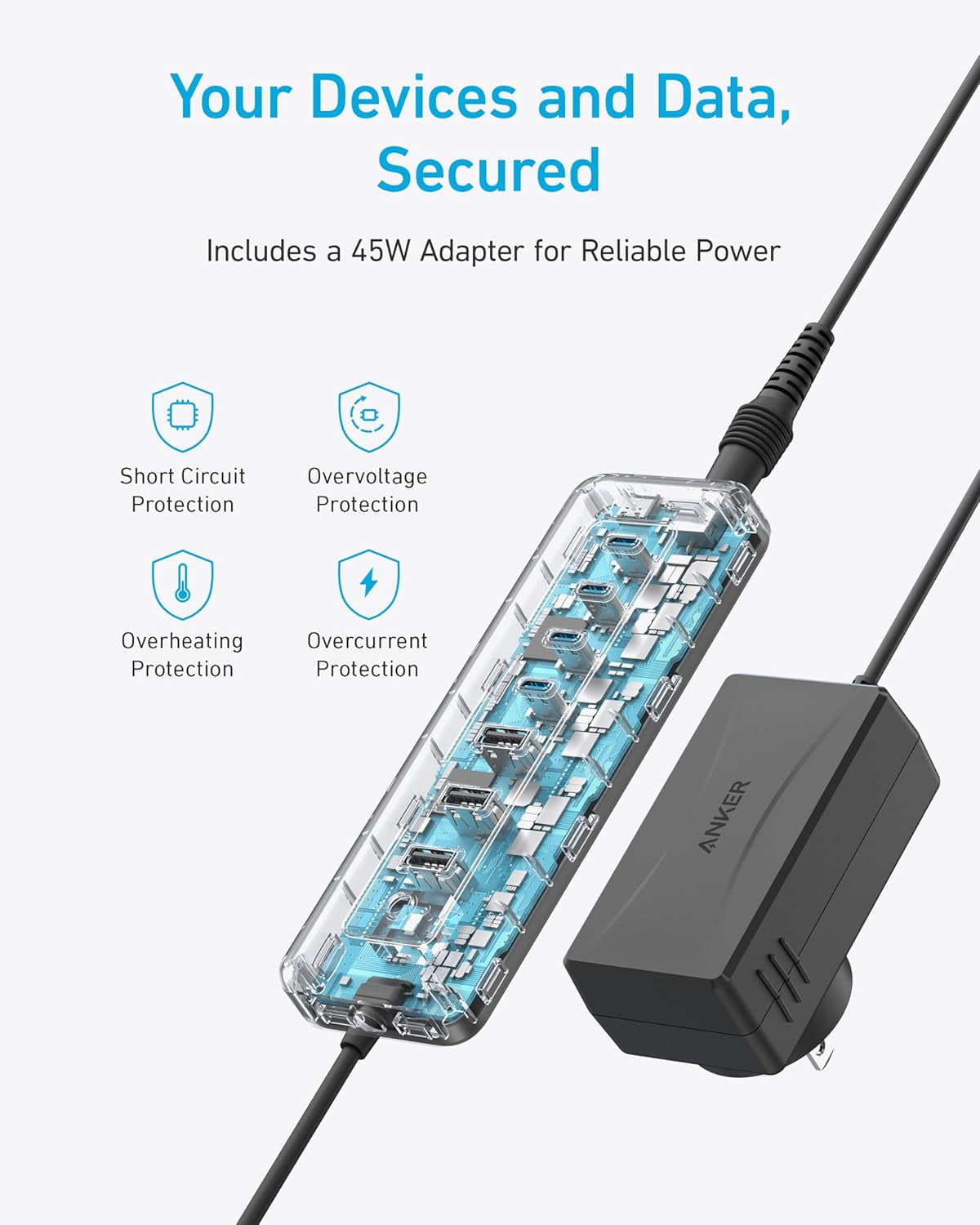 Anker USB C Hub, 8-in-1 5Gbps Data Hub, USB Splitter with 3 USBA and 4 USBC Ports, 100W PD-in, 2-in-1 USB-Connector