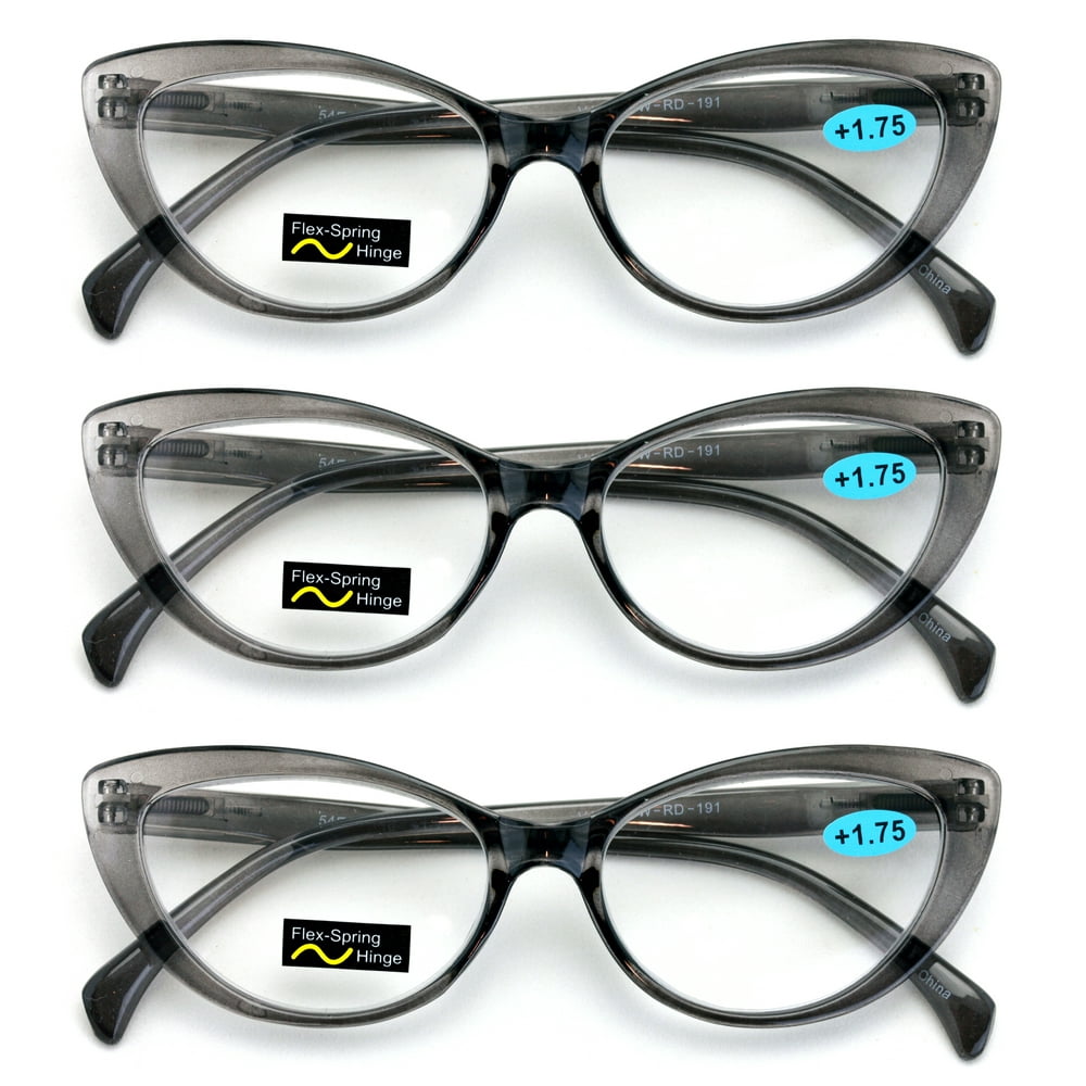 V W E Womens Cat Eye Reading Glasses Clear Gray 3 Pair