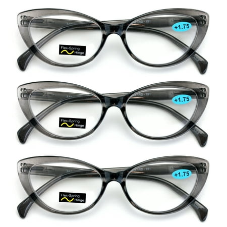3 Pairs Lot Women Cat eye Clear Gray Readers Reading Glasses - Cateye