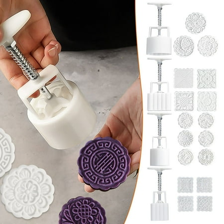 

WEPRO Mid-Autumn Festival Hand-Pressed Moon Cake Molds Various Patterns 4 Sets