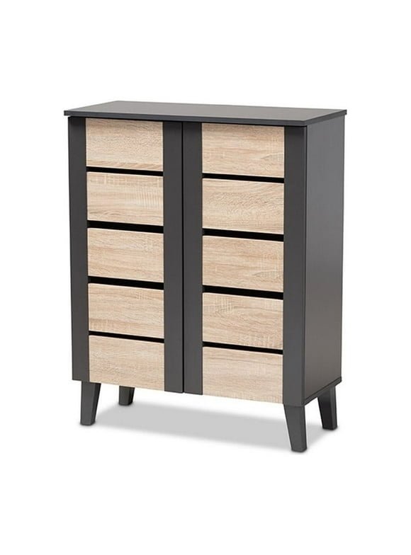 Baxton Studio Melle Modern and Contemporary Two-tone Oak Brown and Dark Gray 2-Door Wood Entryway Shoe Storage Cabinet