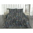 thumbnail image 2 of Ambesonne Modern Damask Quilted Coverlet 3 Pcs, Contemporary Skulls, King Size, Charcoal Grey Pale Lilac, 2 of 4