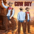thumbnail image 2 of Celivon Cowboy Outfits For Men 5 Piece Hat+Scarf+Vest+Tshirt+Fringe Leg Warmer Set Vintage Texas Western Cowboy Themed Sets Casual Loungwear Dailywear, 2 of 7