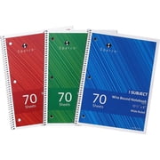 Sparco Wide Ruled Wire-bound Notebook Wire Bound - 3 Hole(s) - 0.3 x 810.5 - Stiff-cover, Stiff-back, Perforated - 3 / Pack