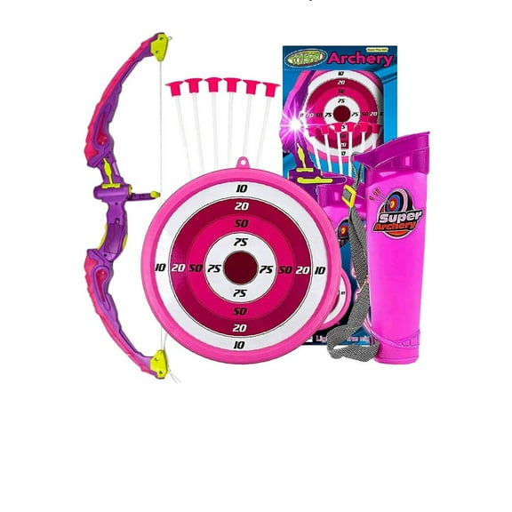 Toyz Dark Pink Bow and Archery for Kids with LED Flash Lights - Bow and arrow for kids with Suction Cups Arrows, Target, and Quiver - pink bow and arrow for girls