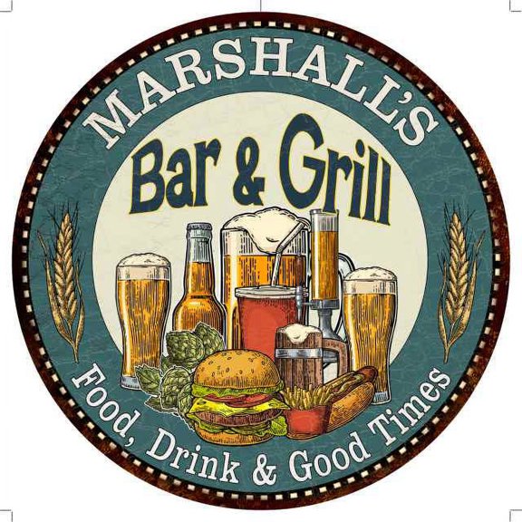 MARSHALL'S Bar and Grill 14" Round Metal Sign Kitchen Wall Decor 100140023475