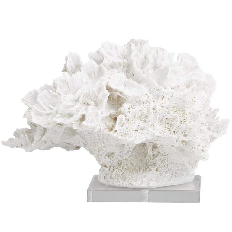 12 x 8 White Polystone Textured Coral Sculpture with Clear Acrylic Base,  by DecMode