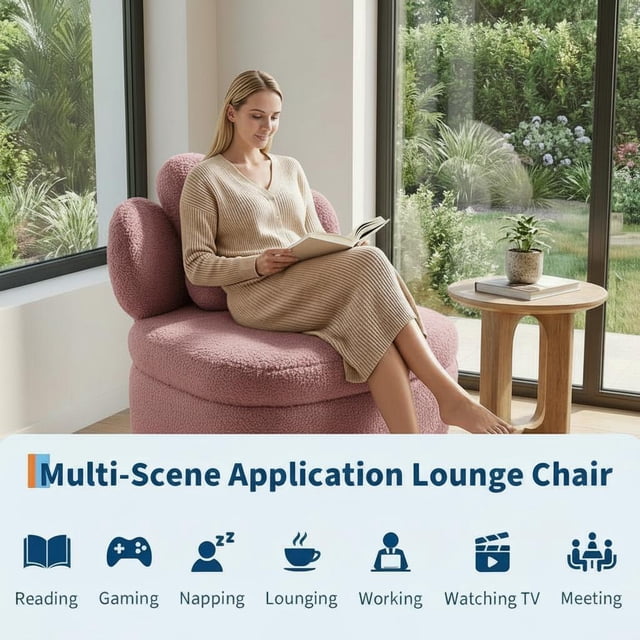 Fauteuil Lounge Pivotant Moderne à 360° avec Rangement – Confortable, Douillet et Doux, Design Ergonomique en Forme de Baril, Grande Capacité de Poids, Assemblage Facile – Accent Douillet pour Salon, Chambre, Bureau – Couleur : Rose