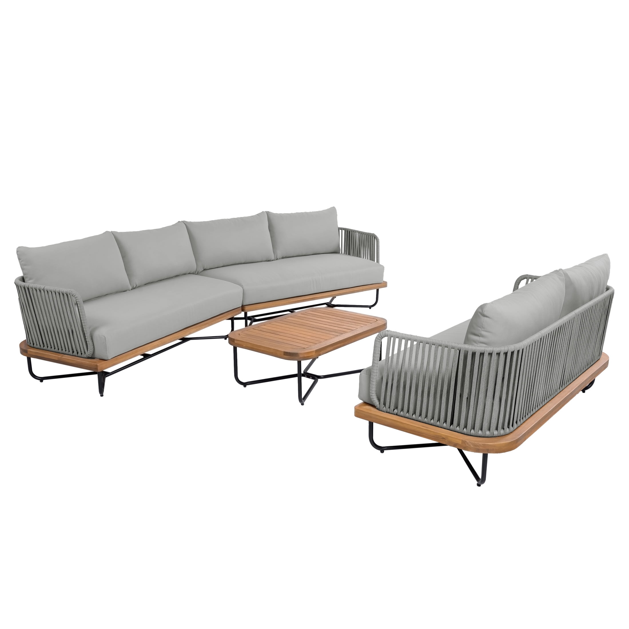 Christopher Knight Home 4-Piece Outdoor Conversation Sofa Set with Coffee Table, Gray Rope, Gray Cushion