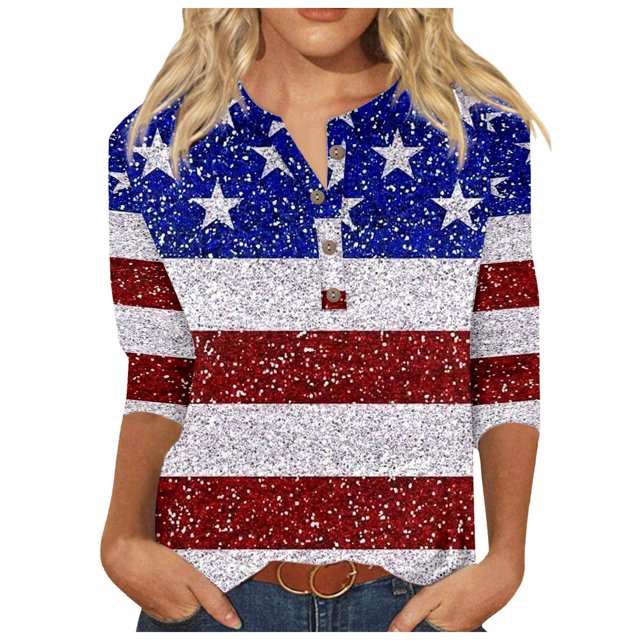 YDLCAFD Easter Women Casual V Neck Colorful Gradient Geometric Print Button Three Quarter Sleeve T Shirt