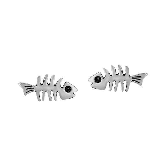 925 Sterling Silver Fish Bone Stud Earrings – Unisex Small Funky Earrings for Women or Men, Fun Fashion Jewelry for Everyday Style
