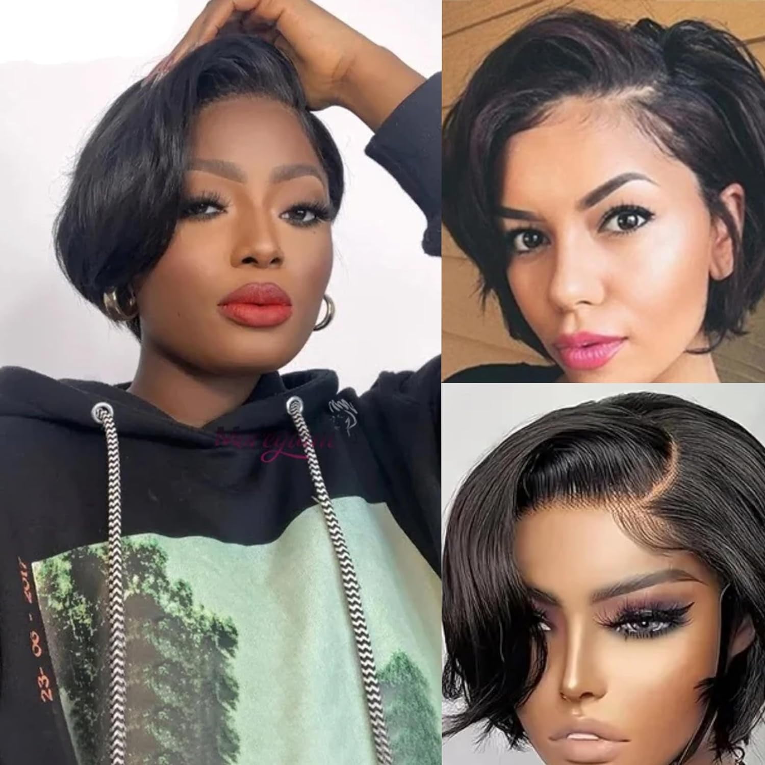 Fereowth 13x4 Lace Front Short Straight Bob Wigs Pixie Cut 