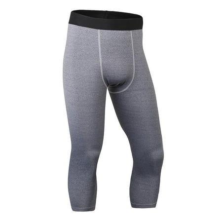 Miluxas Men’s 3/4 Compression Pants Clearance Athletic Leggings Running Workout Tights Base Layer for Basketball Sports Football Gym Gray XL(XL)