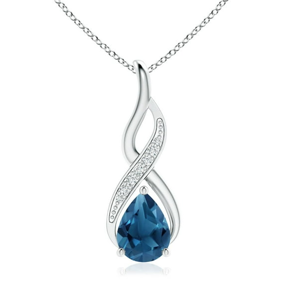 Angara Natural 8x6mm London Blue Topaz Infinity Pendant Necklace in 14K White Gold for Women