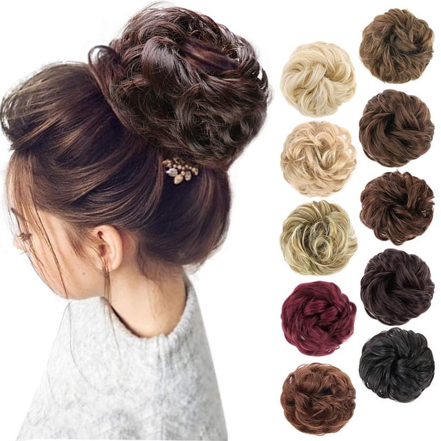 1PCS Chignon Désordonné Extension de Chouchous Cheveux Bouclés Ondulés Synthétiques pour Femmes Chignon Postiche