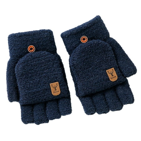 Winter Thermal Convertible Fingerless Gloves and Mittens Insulated Knitted Hand Warmers for Men and Women Size:One Size