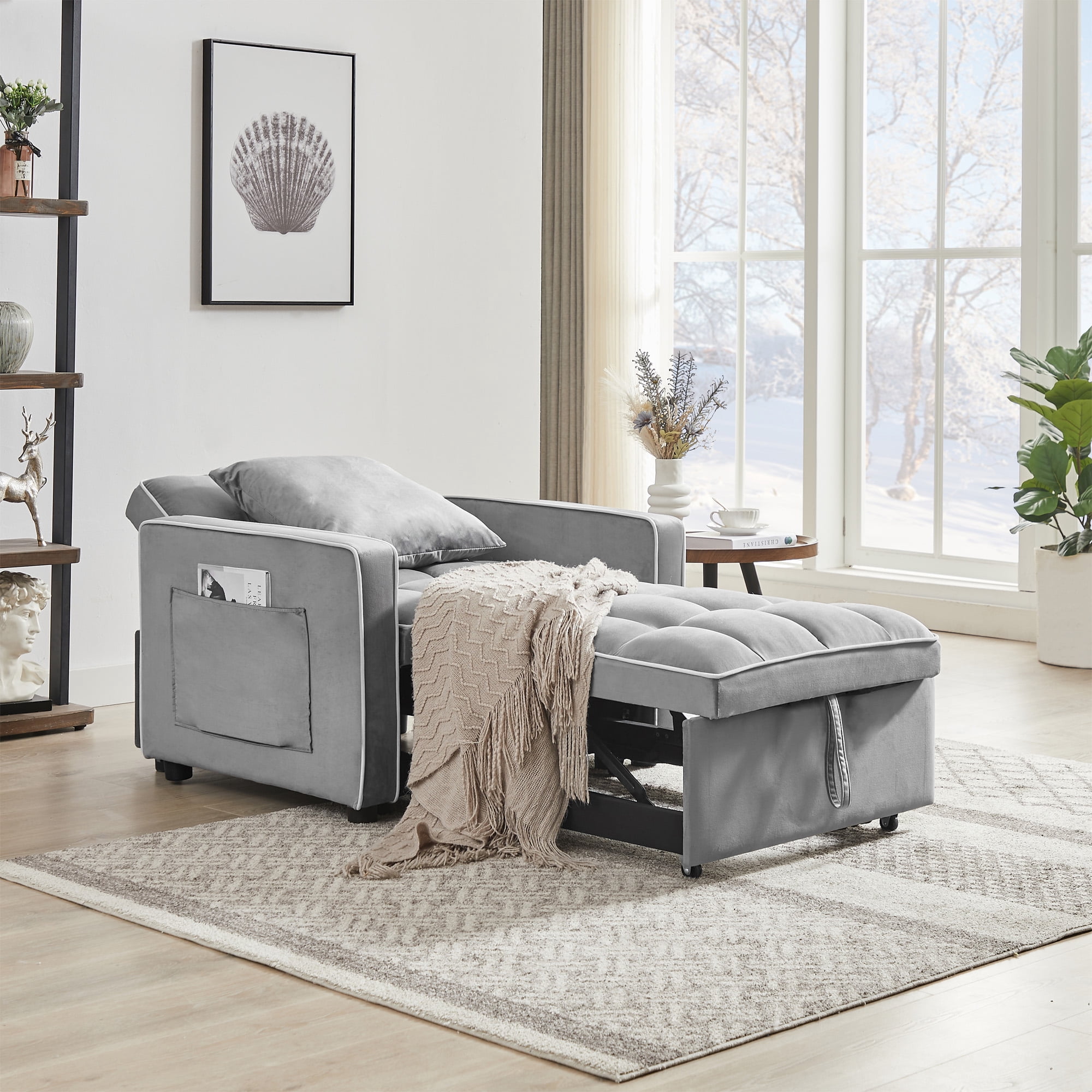 Aukfa Sleeper Chair Bed, Convertible Pull Out Sofa Bed for Living Room Apartment, Gray