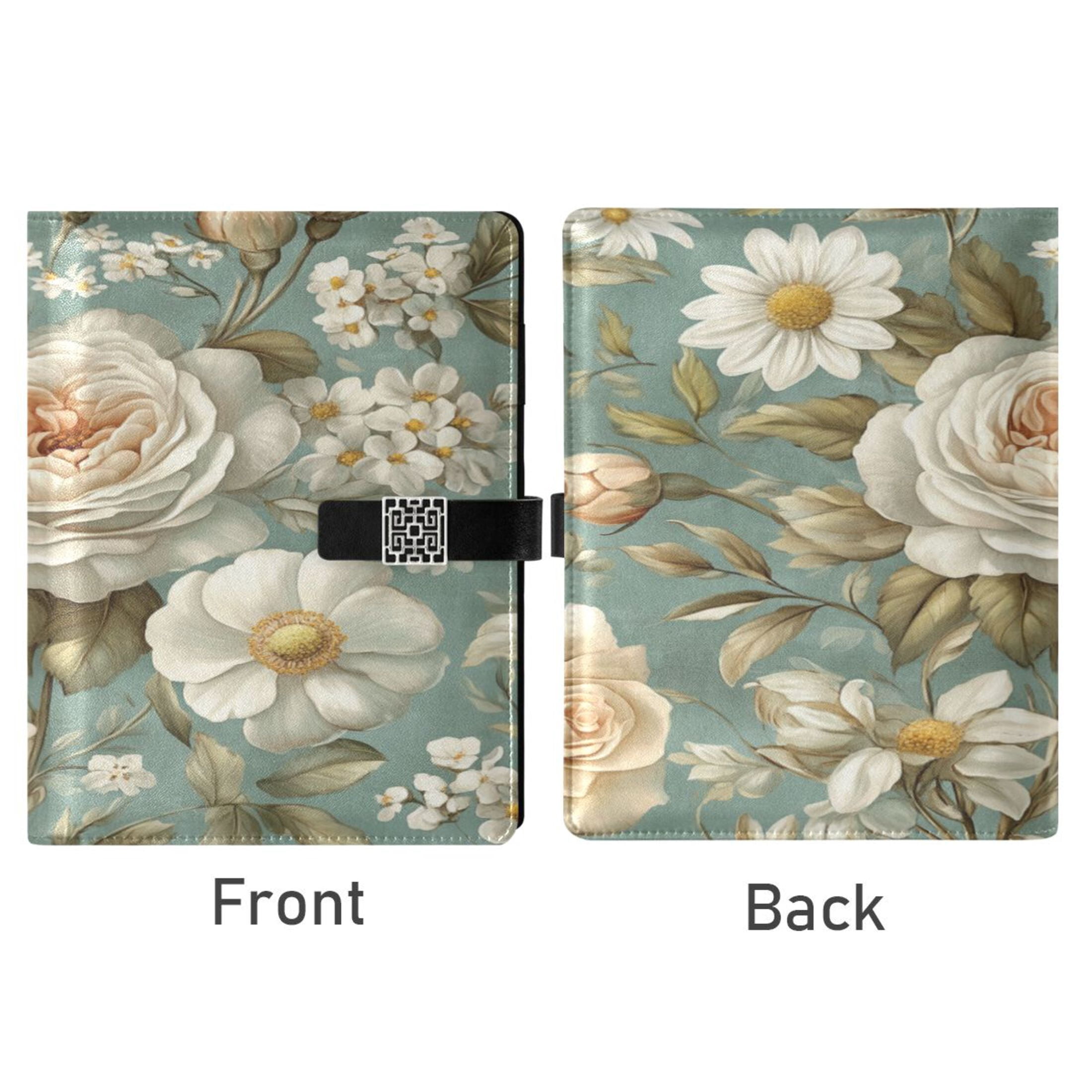 9.2x6.7 inch Leather Notebook 100 Sheets, Multi-Pocket Design & Pen Loop Vintage Floral Pattern Refillable Journal Organizer
