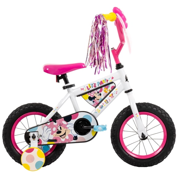 Huffy 12" Minnie Mouse Bike, Fits Riders 37" - 42", Girls, Kids, Sparkly Snow