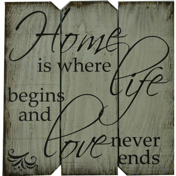 16 in x 16 in. "Home is where life begins and home never ends" by Rough Cut Décor Wood Wall Art