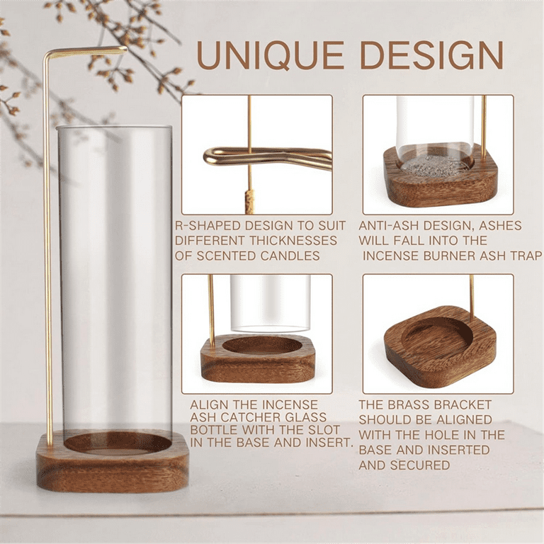 Incense Holder with Removable Glass Ash Catcher Mess Free