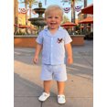 thumbnail image 4 of Cenuakty LIttle Kids 12M-5T Baby Boy 4th of July Outfit Striped Embroidered Button Down Short Sleeve Tops and Shorts 2 Pcs Set, 4 of 9