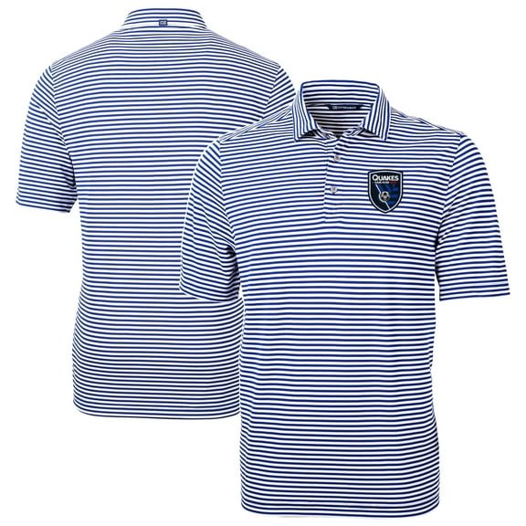 Men's-Cutter & Buck  Blue San Jose Earthquakes Big & Tall Virtue Eco Pique Stripe Recycled Polo