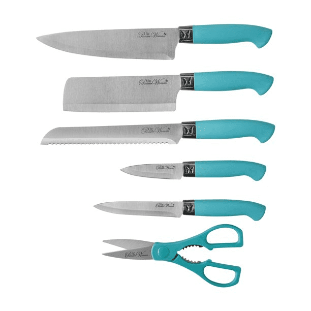 The Pioneer Woman Breezy Blossoms 11-Piece Stainless Steel Knife Block Set,  Teal knives knife set