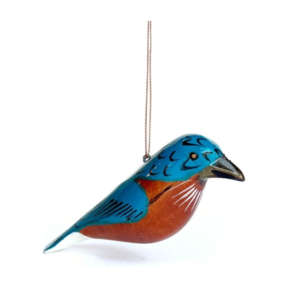 Blue Bird Ornament - Hand Carved Wood Bird from Kenya, East Africa