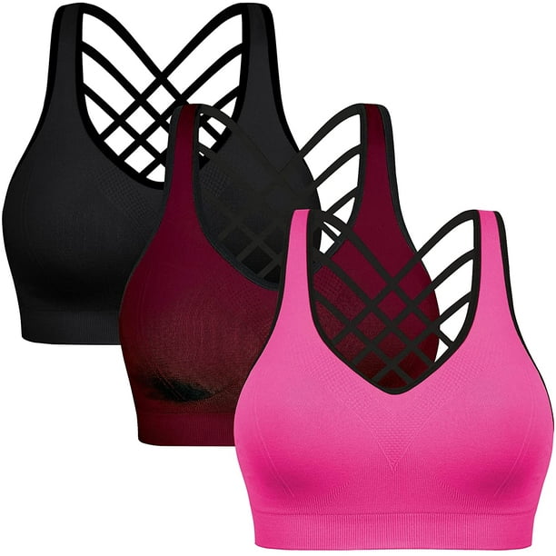 QWZNDZGR Padded Strappy Sports Bras for Women - Activewear Tops for Yoga  Running Fitness Pack of 3 - Walmart.com