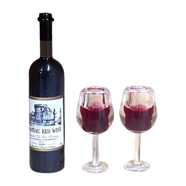 Botella y taza en miniatura para casa de muñecas a escala 1:12, accesorio para bares. Gorra negra