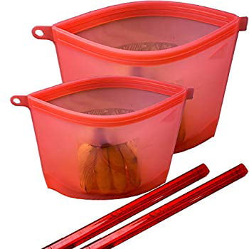 Reusable Silicone Food Bag. Two Red Bags