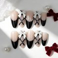 thumbnail image 4 of Uñas postizas adhesivas GJJBQTT de 24 piezas, negras, con moño, strass y perlas, 4 of 7