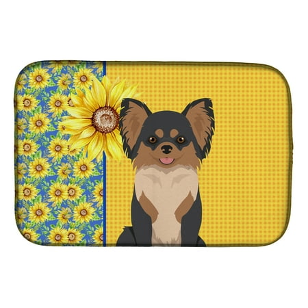 

Summer Sunflowers Longhaired Black and Tan Chihuahua Dish Drying Mat 14 in x 21 in
