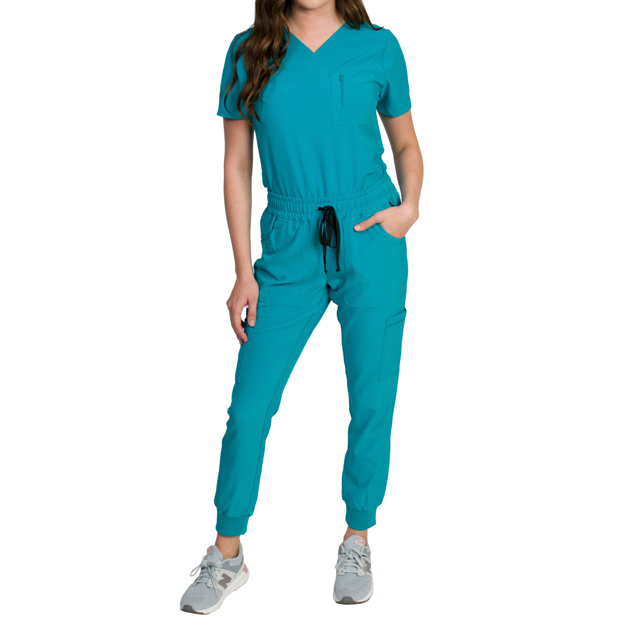 Medgear Fleur Women's Stretch Scrub Set with Zip Chest Pocket Top and