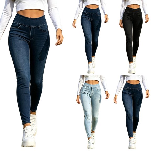 Tqcoqu Stretchy Jeans for Women with 4 Pockets, Tummy Control Butt Lifting High Waisted Skinny Jeggings