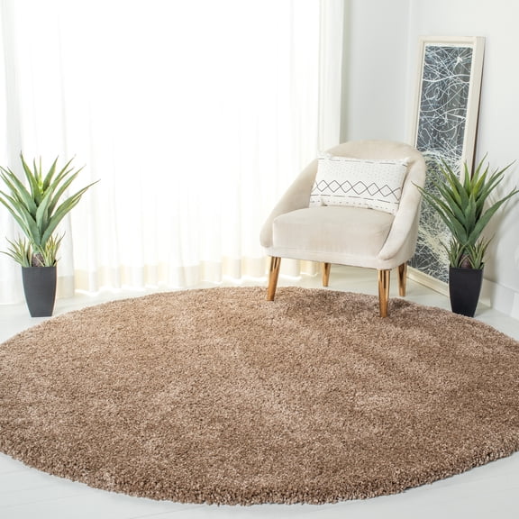 SAFAVIEH Milan Harlow Solid Plush Shag Area Rug, Dark Beige, 9' x 9' Round - Large - Modern Design, Dark Beig, Non-Shedding & Easy Cleaning, Ultra Plush Thick Pile, Ideal for Living Room, Bedroom