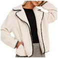 thumbnail image 2 of Jacket for Women Long Sleeve Embroidered Contrast Trim Notched Lapel Open Front Coat with Pockets Outerwear, 2 of 6