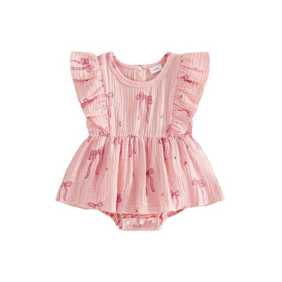BemeyourBBs Newborn Baby Girl Summer Clothes Cute Infant Baby Girl Summer Outfit 0 3 6 12 18 Months Romper Dress Cotton Casual Floral Bow Print Ruffled Flying Sleeve A Line Dress Bodysuit Playsuit