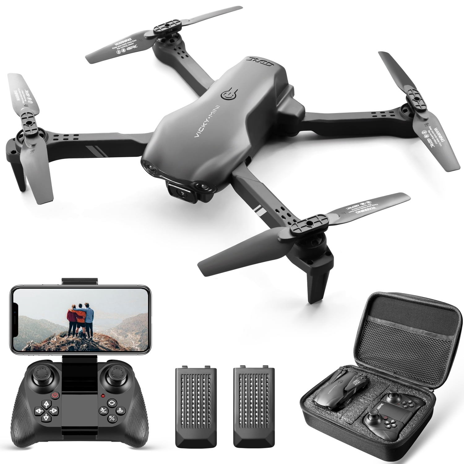 4DRC 13 Drone with 1080P HD Camera for Adults and Kids, FPV Live Video Foldable Beginners Toys 2 Batteries Black