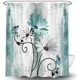 thumbnail image 2 of Rustic Farmhouse Shower Curtain, Farm Teal Daisy Floral Flowers and Butterfly on Country Wooden Shower Curtain for Bathroom, Turquoise Blue Bathroom Shower Curtains with 12PCS Hooks, 70X75IN, 2 of 18