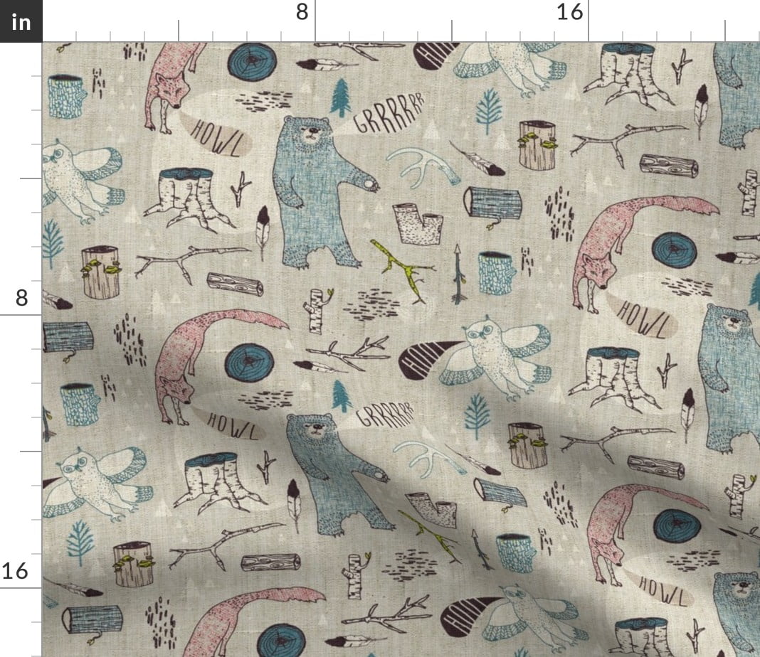 Wild Animals Boho Forest Owl Bear Fox Woods Spoonflower Fabric by the Yard  - Walmart.com
