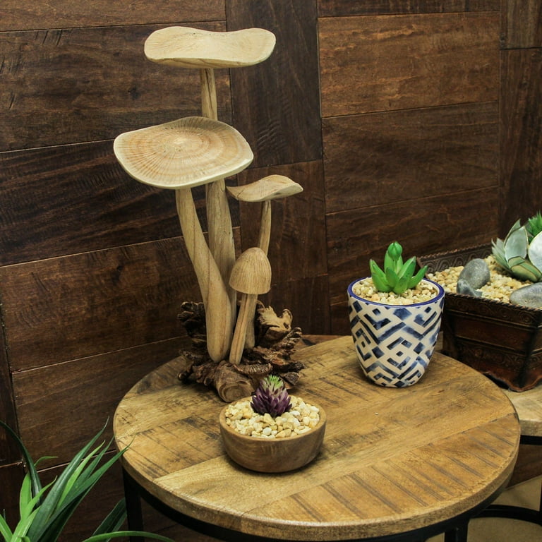 Contrast Hand Carved Indonesian Parasite Wood Mushroom Cluster