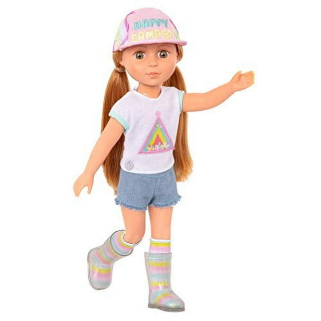 Glitter Girls – Astrid 14-inch Poseable Doll – Red Hair & Hazel Eyes — Camping Outfit, Matching Cap, and Glitter Boots –Toys, Clothes, and Accessories for Kids Ages 3+