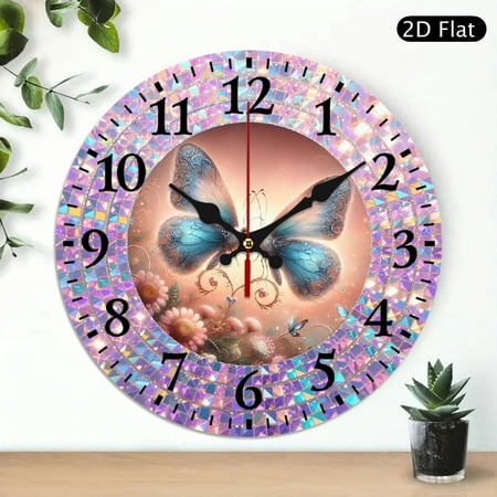 Whimsical Butterfly Wall Clock, Enchanting Floral Fairy Tale Design, Round 10x10 Inch Decorative Clock for Home Decor, 1pc, Battery Not Included