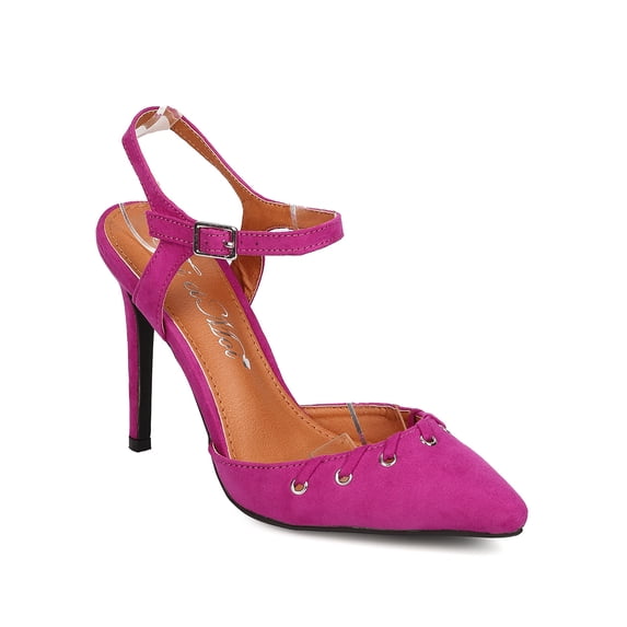 New Women Toi et Moi Pane-01 Faux Suede Pointy Toe d'Orsay Ankle Strap Stiletto